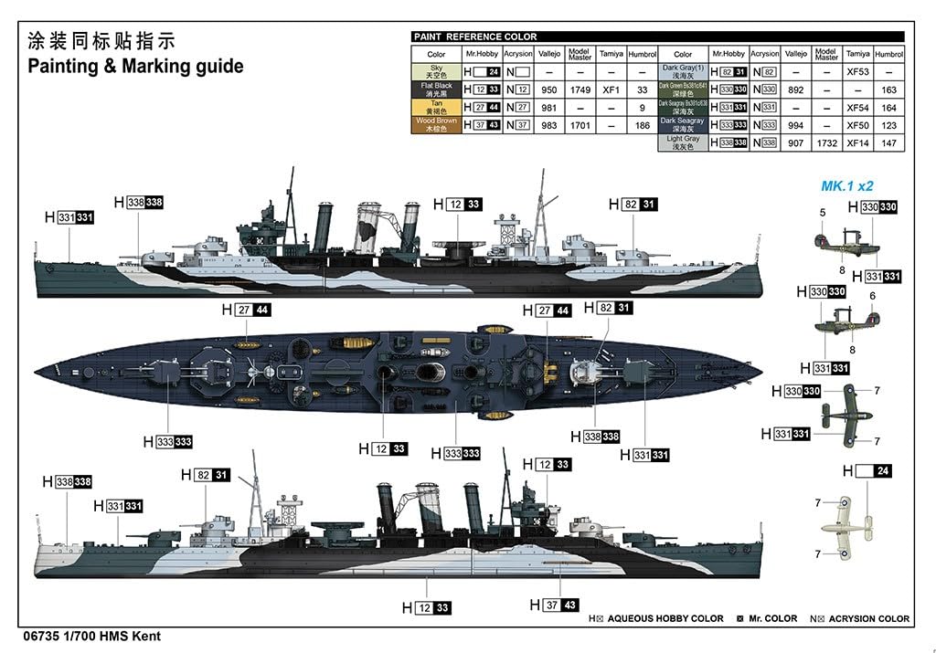 1/700 HMS Kent British Heavy Cruiser