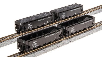 Broadway Limited 7427 ARA 70-Ton Quad Hopper, C&O H7-13, 1940's Appearance, 4-Pack B, N