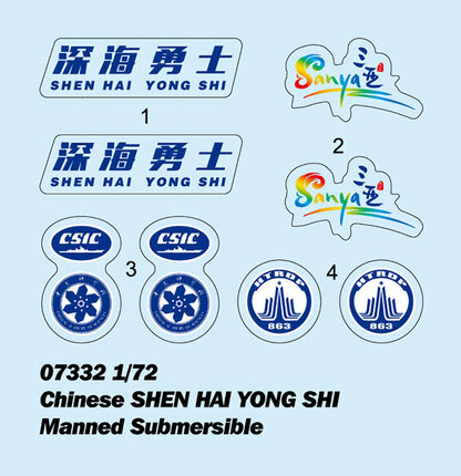 1/72 Chinese Shen Hai Yong Shi 4500-Meter Manned Submersible (Pre-Painted Snap)