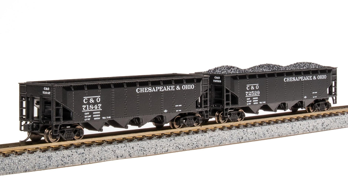 Broadway Limited 7427 ARA 70-Ton Quad Hopper, C&O H7-13, 1940's Appearance, 4-Pack B, N
