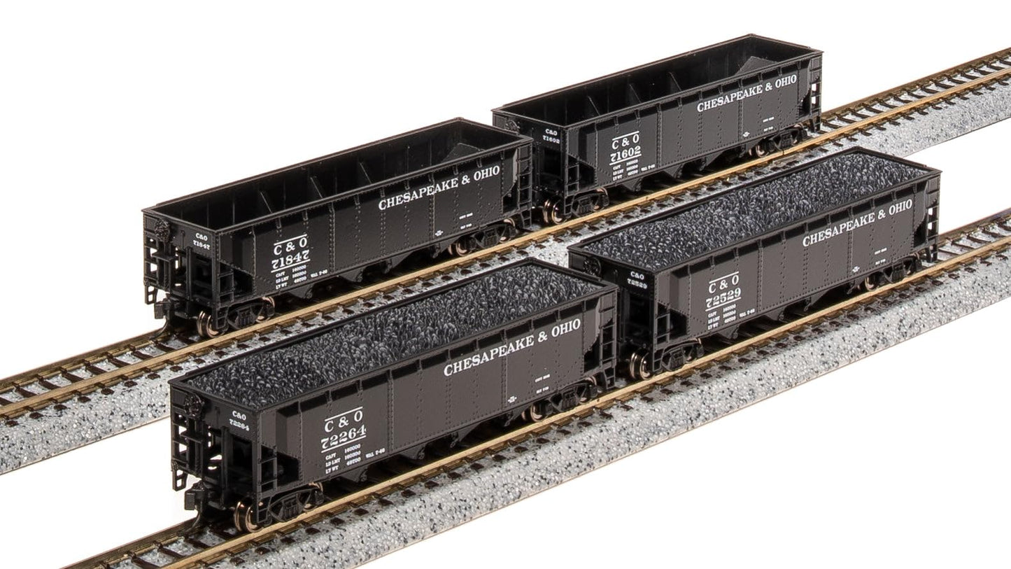 Broadway Limited 7427 ARA 70-Ton Quad Hopper, C&O H7-13, 1940's Appearance, 4-Pack B, N