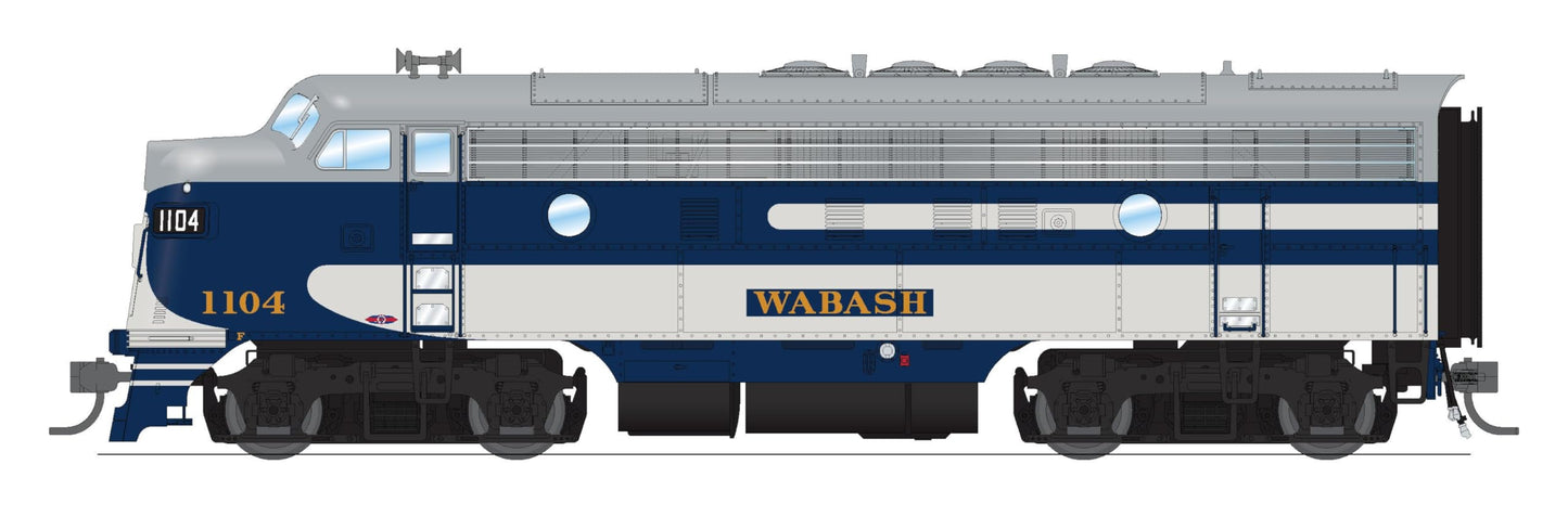 Broadway Limited 6681 EMD F7 A/B Set, WAB 1104/1104B, Blue, Gray & White, A-Unit Paragon4 Sound/DC/DCC, Unpowered B, HO