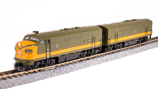 Broadway Limited 6831 EMD F3 A/B, CN 9003/9004, Olive Green & Imitation Gold, A-Unit Paragon4 Sound/DC/DCC, Unpowered B-Unit, N