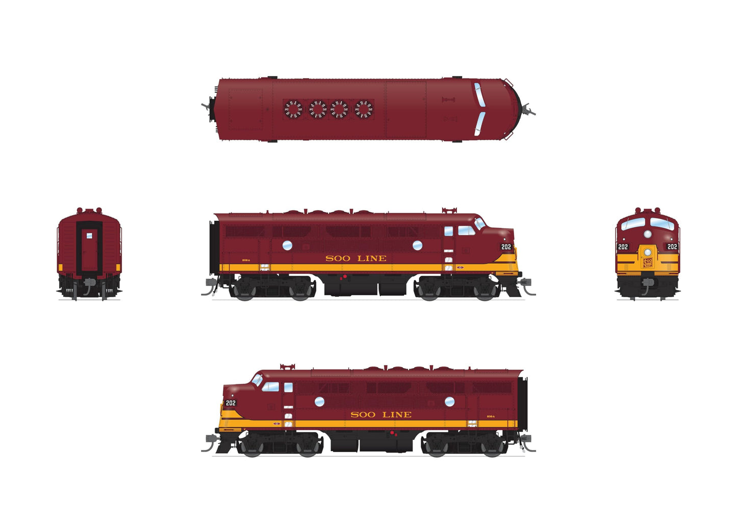 Broadway Limited 8341 EMD F3A, SOO 202B, Maroon & Imitation Gold, No-Sound/DCC-Ready, HO Scale