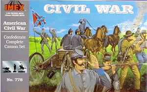 1/32 Civil War Confederate Complete Casson (limber wagon, 4 horses, cannon, 18 figs)