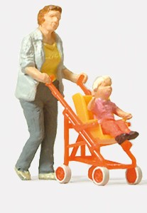 HO Woman Pushing Child in Stroller