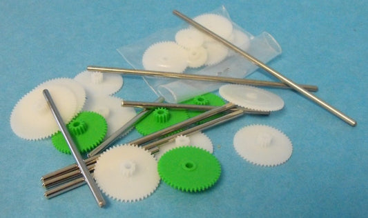 Assorted Small Plastic Motor Gears & Metal Shafts (27pcs)