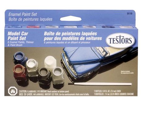 Model Car Customizing Enamel Paint Set (6 Colors & Thinner)