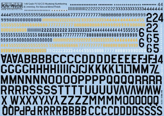 1/48 P51 Lettering, Numbers, Kill Markings for Natural Finish