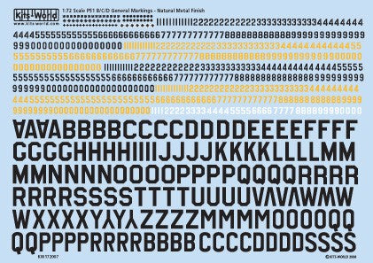 1/72 P51 Lettering, Numbers, Kill Markings for Natural Metal Finish