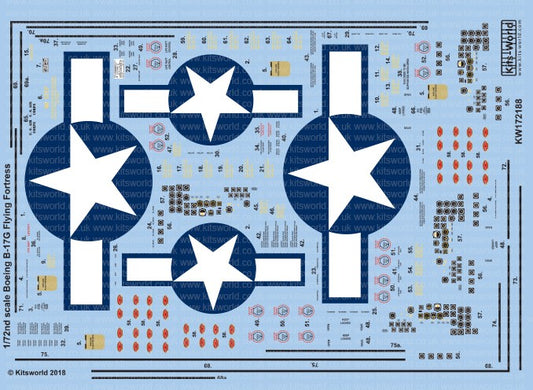 1/72 B17G Blue Outlined Stars & Bars, Stenciling, National Insignia, Cockpit Instrumentation & Walkways, etc