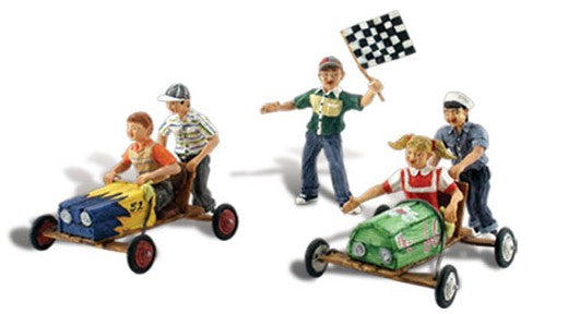 HO Scenic Accents Downhill Derby Racing (5 Children w/2 Carts)