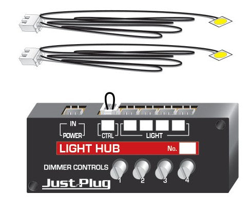 Just Plug: Lights & Hub Set w/Dimmer Controls: Warm White Stick-On LED Lights w/24" Cable (2)