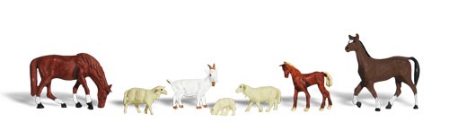 HO Scenic Accents Livestock (3 Lambs, 3 Horses & Goat)