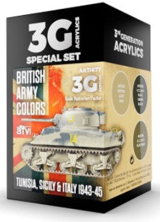 AFV Series: British Army Tunisia, Sicily & Italy 1943-45 3G Acrylic Paint Set (3 Colors) 17ml Bottles (D)