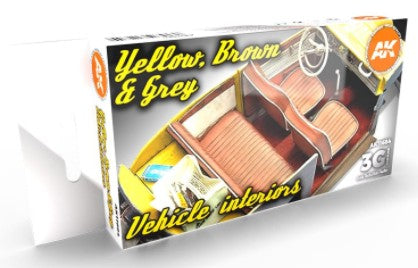 Cars & Civil Vehicles Series: Yellow, Brown & Grey Interiors 3G Acrylic Paint Set (6 Colors) 17ml Bottles