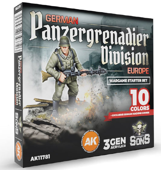 Wargame: German Panzergrenadier Europe 3G Acrylic Paint Starter Set (10 Colors & 1 Figure) 17ml Bottles