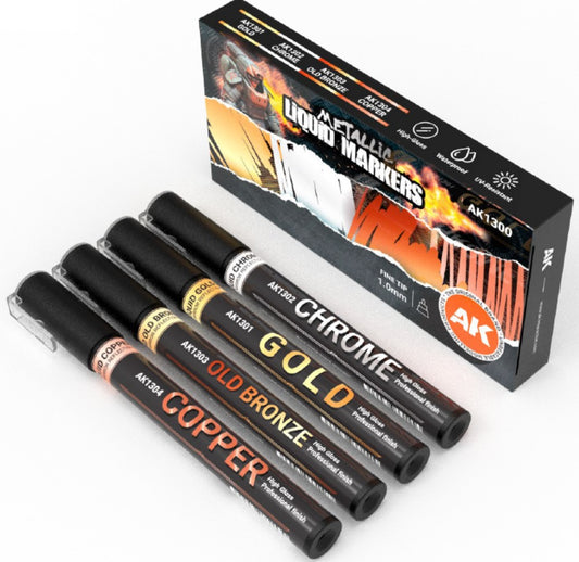 Metallic Liquid Marker Set 1mm: Gold, Chrome, Bronze, Copper