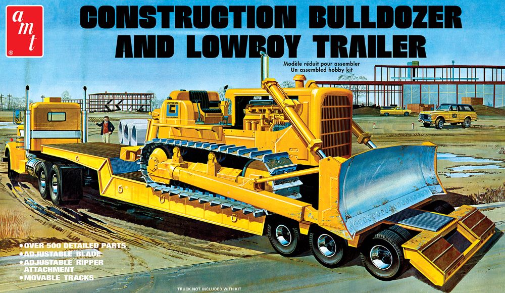 1/25 Construction Bulldozer and Lowboy Trailer (2 Kits)