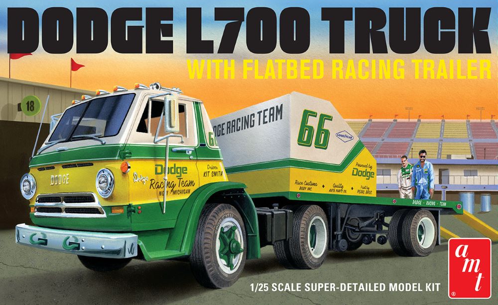 1/25 1966 Dodge L700 Truck w/Flatbed Racing Trailer