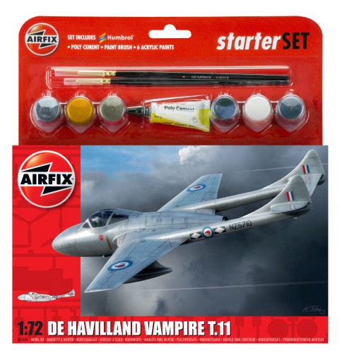 1/72 DeHavilland Vampire T11 Aircraft Medium Starter Set w/paint & glue