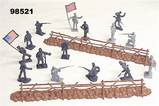 54mm Gettsyburg Fence & Union/Confederate Figure Playset (55pcs) (Bagged) (Americana)