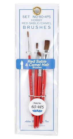 Atlas Brush #60-4PS: Red Sable & Camel Hair Brushes w/Short Handles (4)