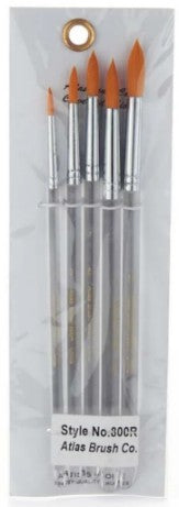 Atlas Brush #800R: 1,3,5,7,9 Round Golden Taklon Brushes w/Clear Plastic Handles (5)