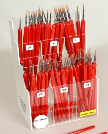 Atlas Brush #970: 20/0,10/0,5/0,3/0,0,1 Taklon Detailing Brushes Assortment w/Free Counter Display (12 each of 6 sizes)