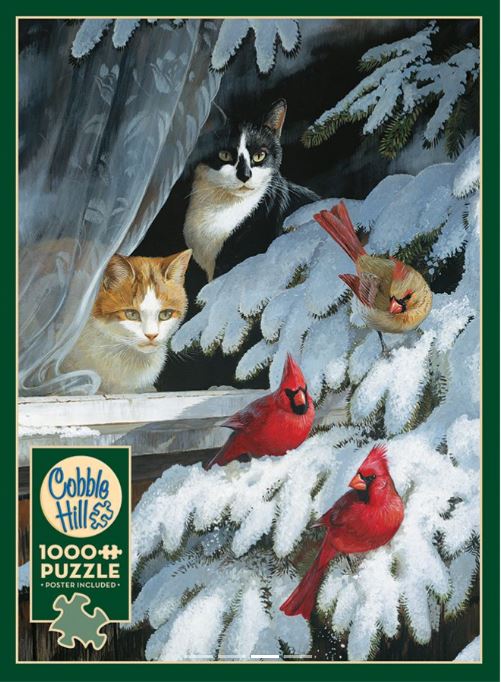 Bird Watchers (Cat/Cardinals/Snow Scene) Puzzle (1000pc)