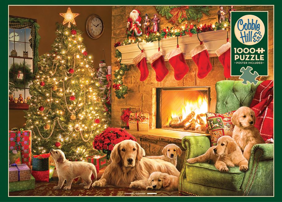 Cozy Fireplace (Christmas Living Room Scene/Dogs) Puzzle (1000pc)