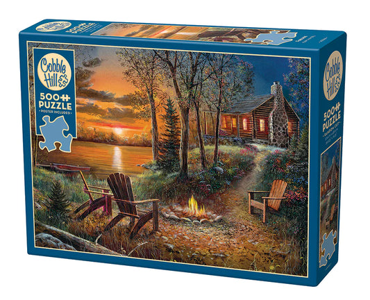 Fireside (Cabin/Lake/Sunset Scene) Puzzle (500pc)