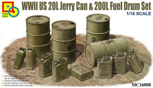 1/16 WWII US 20L Jerry Cans (8) & 200L Fuel Drums (4)