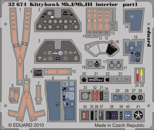 1/32 Aircraft- Kittyhawk Mk I/III Interior for HSG (Painted Self Adhesive) (D)