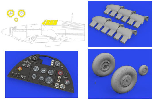 1/32 Aircraft- Hurricane Mk IIb w/Wheels, Exhaust Stacks Fishtail LooKplus for RVL (Mask, Photo-Etch & Resin)