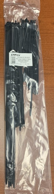 100pc Assorted Black Nylon Cable Ties (4", 8", 12", 17" L) (Bagged)