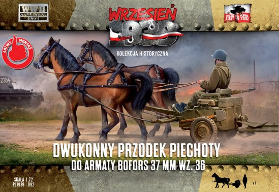 1/72 WWII Horse-Drawn Cart for Bofors 37mm z36 Gun w/2 Horses & Soldier