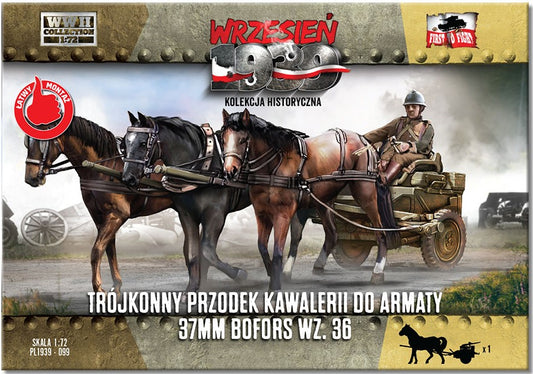 1/72 WWII Horse-Drawn Cavalry Carriage for Bofors 37mm wz36 Gun w/3 Horses