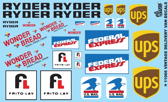 1/24-1/25 Delivery Van Decals: Delivery Van Decals: Ryder, Federal Express, UPS, Wonder Bread, Frito-Lay, US Mail