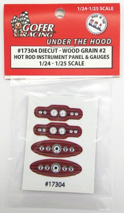 1/24-1/25 Hot Rod Instrument Panel & Gauges Wood Grain #2 (Diecut Plastic)