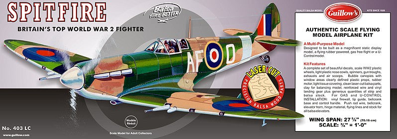 27-5/8" Wingspan Supermarine Spitfire Laser Cut Kit