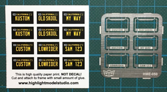 1/24-1/25 License Plate Frames (6) & Printed Plates (12)