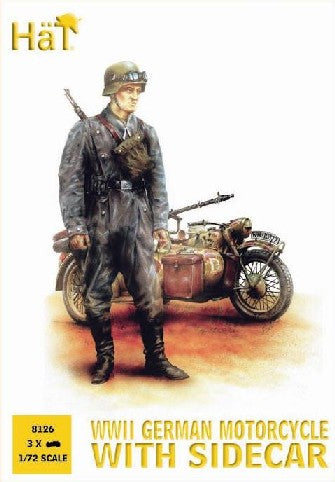 1/72 WWII German Motorcycles w/Sidecar (3) & Soldiers (15)