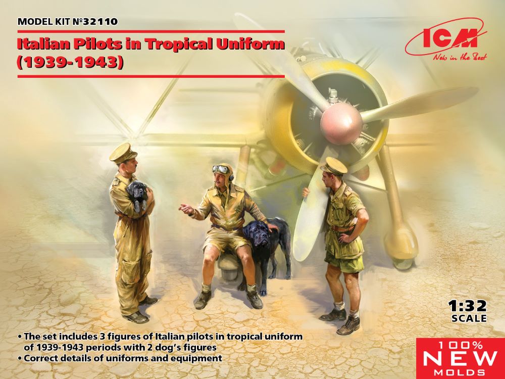 1/32 Italian Pilots in Tropical Uniform 1939-1943 (3) w/2 Dogs