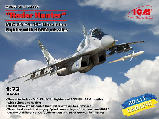 1/72 Brave Ukraine: Radar Hunter MiG29 9-13 Ukrainian Fighter w/HARM Missiles