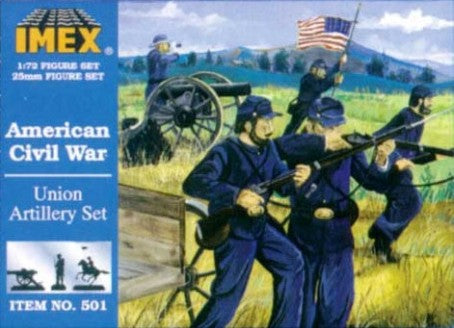 1/72 Civil War Union Artillery (25, 4 horses, 3 cannons, limber wagon)