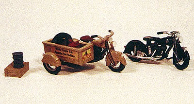 HO 1947 Motorcycles (2) 1 w/Sidecar Box Metal Kit