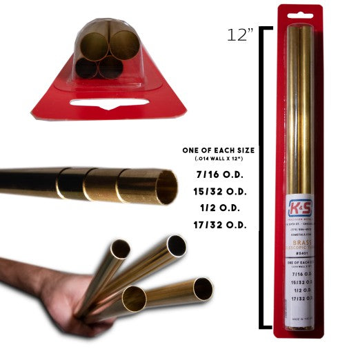 7/16" thru 17/32"x12" Brass Telescopic Tubing 0.14 Wall (4pc)