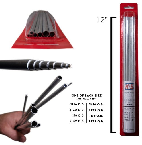 1/16" thru 9/32"x12" Aluminum Telescopic Tubing .004 Wall (8pc)