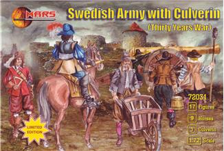 1/72 Thirty Years War Swedish Army w/Large Siege Gun (17 w/9 Horses)